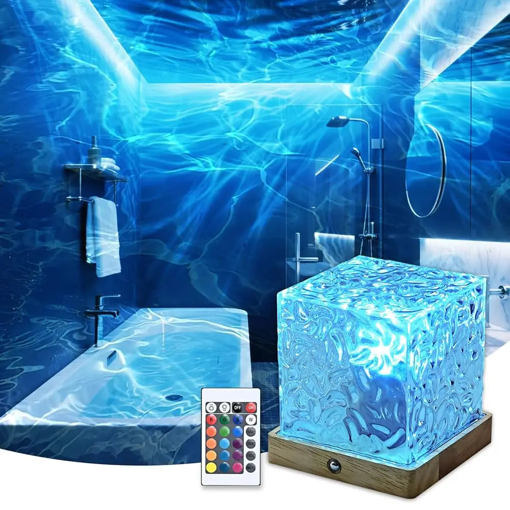 LETOUR Rotating Water Ripple Table Lamp USB Rechargeable Aurora Cube Night Light 16 Color Changeable Ocean Wave Galaxy Projector