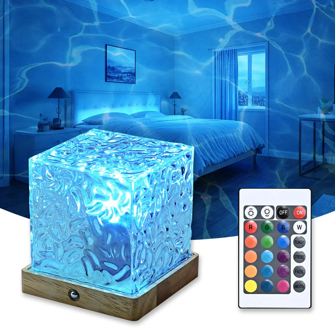 LETOUR Rotating Water Ripple Table Lamp USB Rechargeable Aurora Cube Night Light 16 Color Changeable Ocean Wave Galaxy Projector